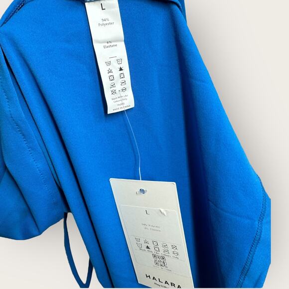 Halara Cut Out Bodycon Midi Dress | Large | Blue High Neck Leg Slit Drawstring - Picture 4 of 9